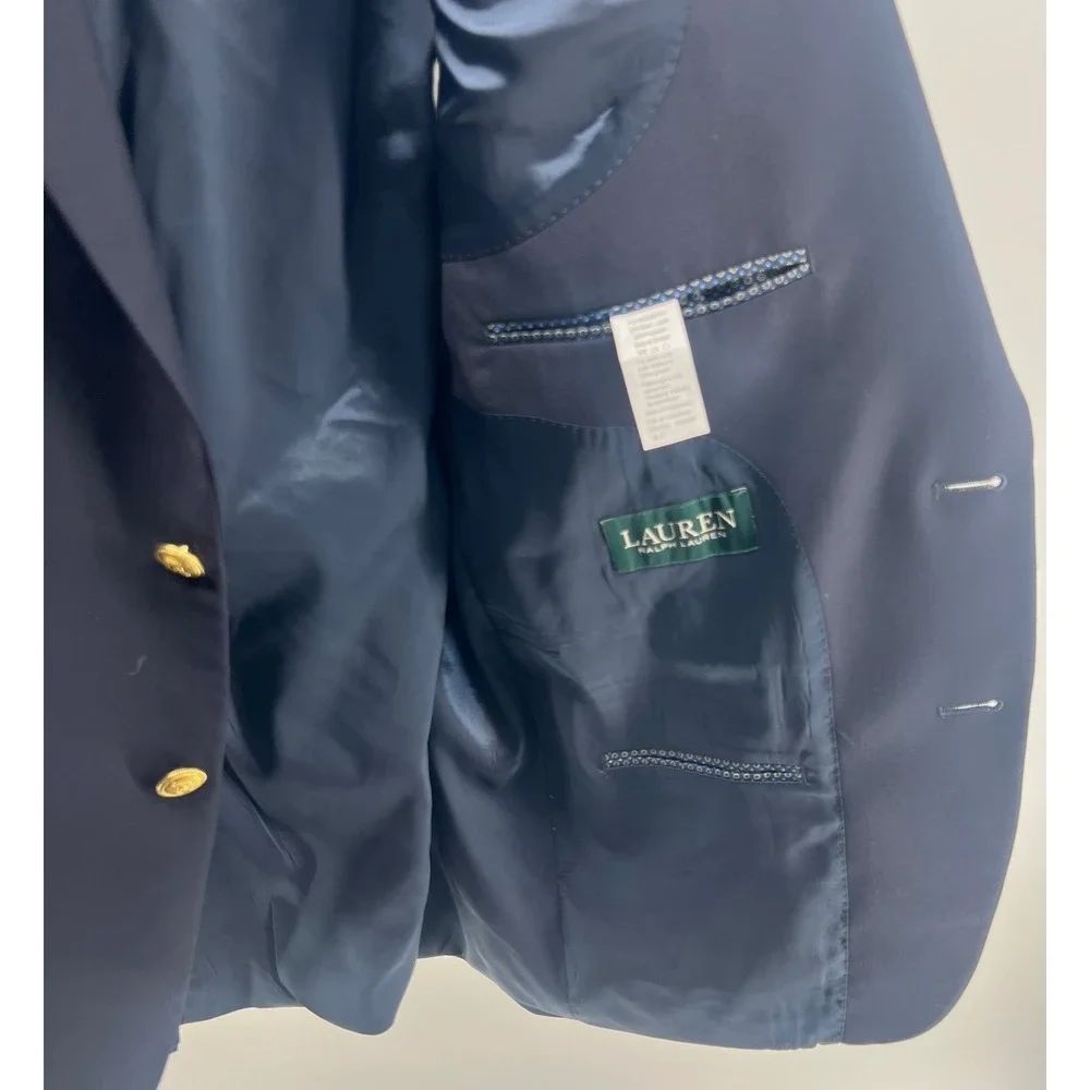 Lauren Ralph Lauren Blazer Men 40R Navy Blue Gold Button Wool Blend‎ Sport 0772